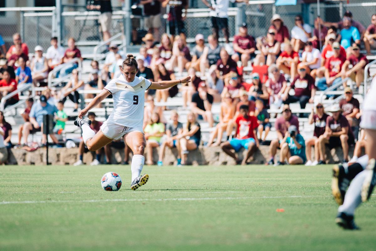Kassi Hormuth, a senior forward for Texas State, scores one of Texas State’s three goals during their 3-0 win over University of Luisiana at Lafayette on Sunday at the Bobcat Soccer Complex.Photo by Kirby Crumpler | Staff Photographer