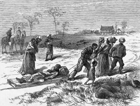 Colfax: Gathering the dead after the Colfax massacre, published in Harper’s Weekly, May 10, 1873