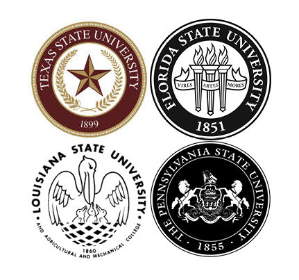 Insignia’s of Texas State, Penn State, Louisiana State and Florida State.

Graphic by Shayan Faradineh | News Editorr
