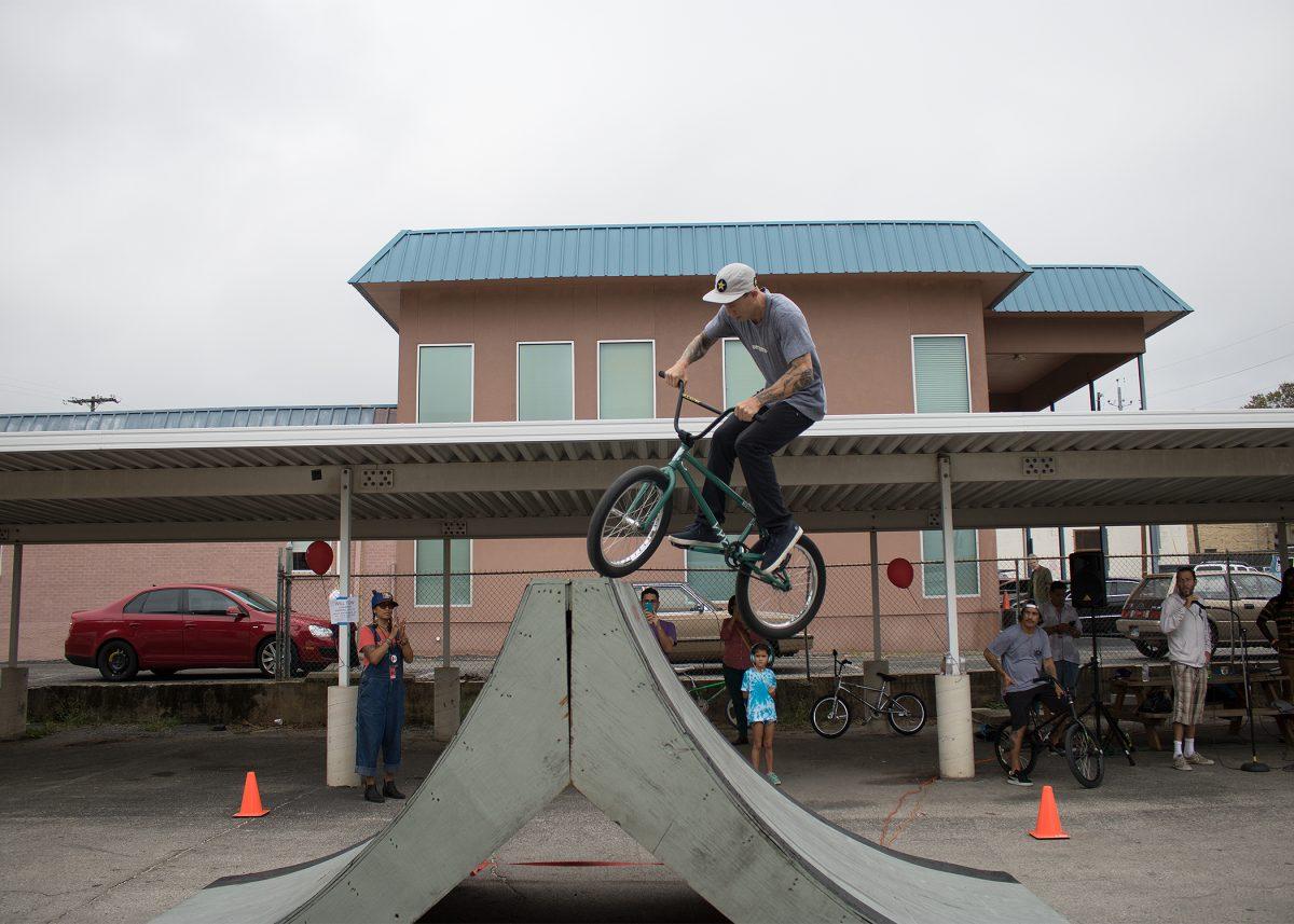 Chase Hawk, Pro BMX star, is caught in the act as he gears up to land a flip on his bike Nov.4, at WHEELZ N’ REELZ during Lost River film festival. Photo by Lexi Altschul | Staff Photographer