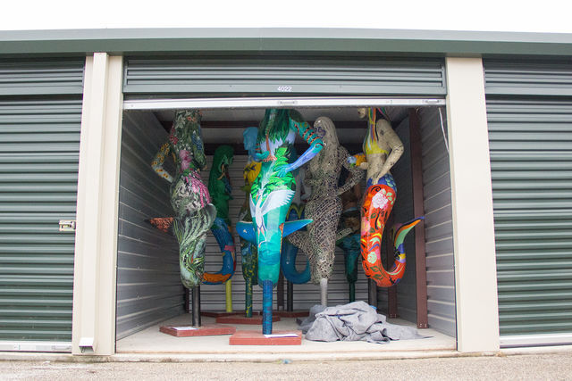 The mermaid statues are currently being held inside of a storage unit off of Highway 123 until placement plans for the project are finalized.Photo by Lara Dietrich | Special to the Star.