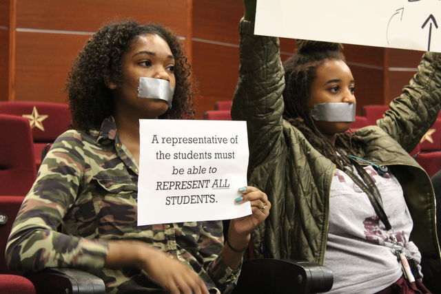 Members of the Pan-African Action Committee sit silent during Student Government president Connor Clegg’s impeachment hearing, Feb. 27.
Photo by Sandra Sadek |
News Editor