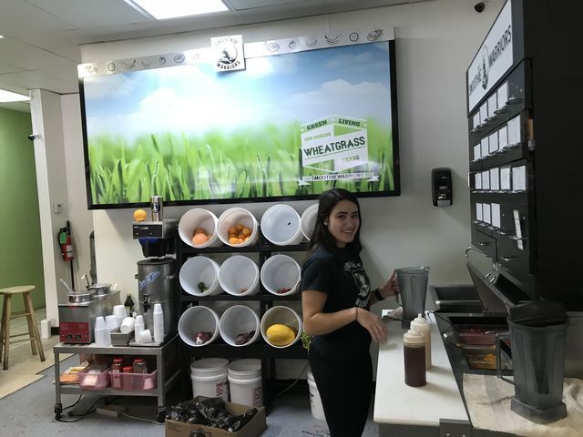 Lindsey Pearson, criminal justice junior, works at Smoothie Warriors downtown.
Photo by Sonia Garcia | Lifestyle Reporter