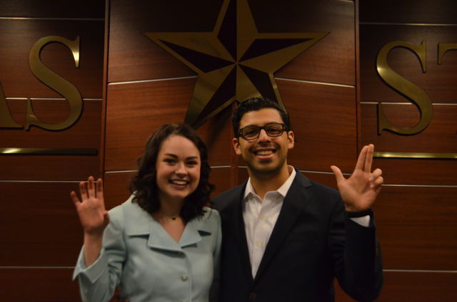 Former Student Government President Brooklyn Boreing, left, and former Student Government President Ruben Becerra Jr., right, won as the 2018-19 Student Government president and vice president. They’ve both since resigned.Photo by Jakob Rodriguez