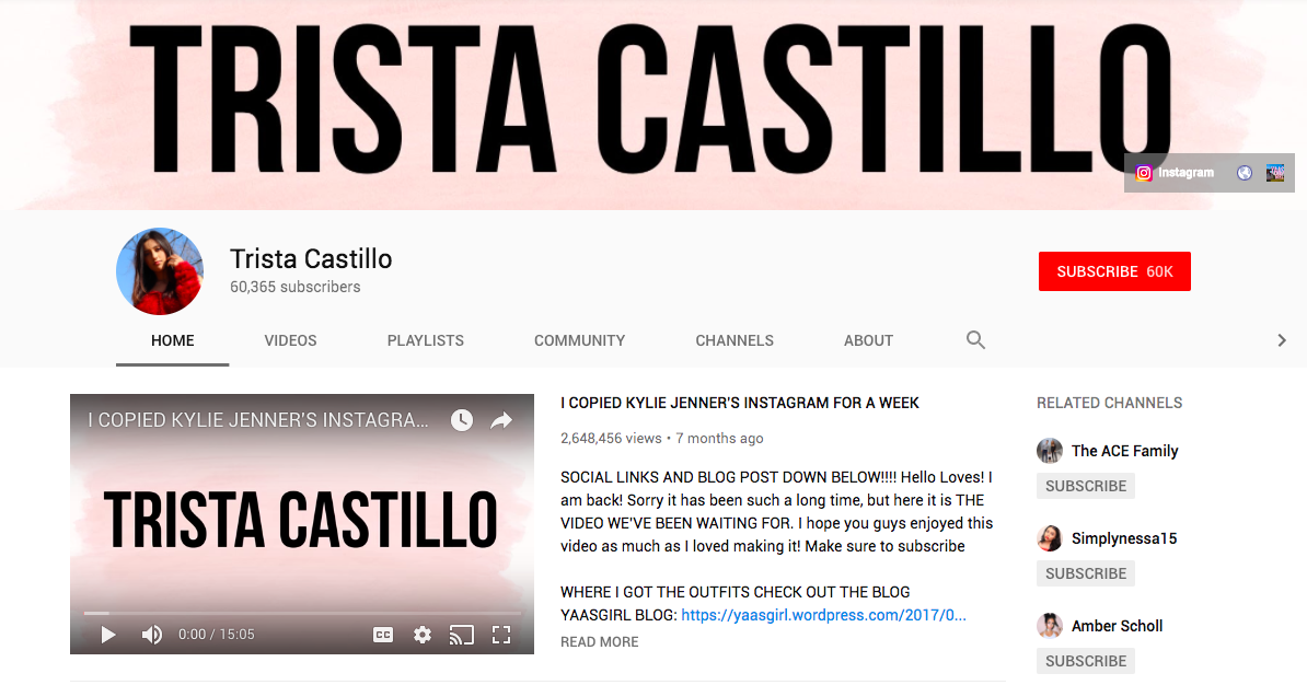 Screenshot taken from Trista Castillo’s YouTube page.