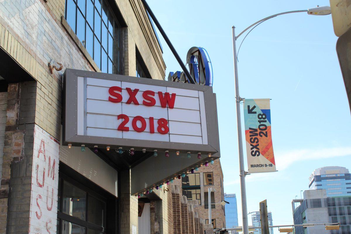 A marque in downtown Austin is set up to display SXSW 2018 for one of the festival’s biggest years.Photo by: Katie Burrell | News Editor