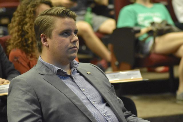 Student Government President Connor Clegg sits in preparation for a joint session on his impeachment trial.Photo byCarrington Tatuml | Opinions Editor