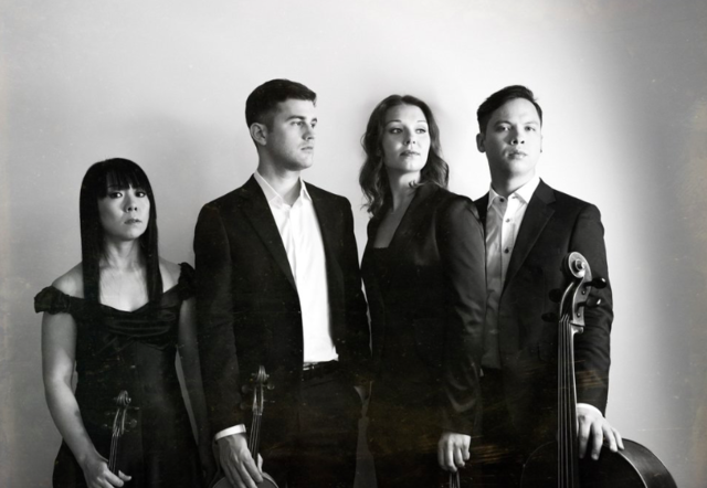 From left to right) Keiko Tokunaga, Nathan Schram, Amy Schroeder, and
Andrew Yee of Attacca Quartet will be visiting Texas State University early April to teach and perform during their week of residency.
Photo Courtesy of Attacca Quartet