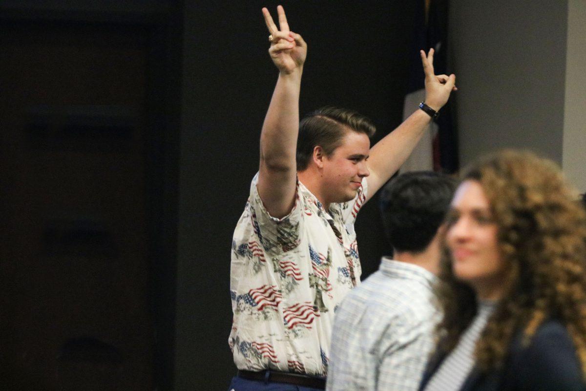 Student Government President Connor Clegg leaves the LBJ Teaching Theater after he was found guilty at his impeachment trial.Photo byVictor Rodriguez | Photographer