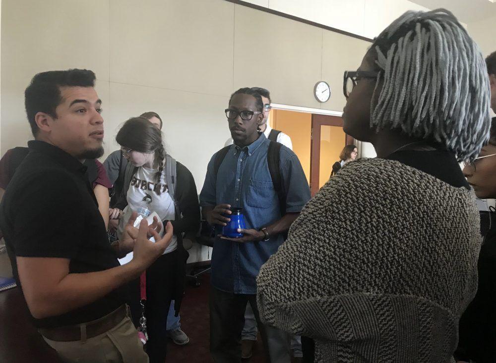 
Dr. Samuel Saldivar, assistant professor of English, talking to students about research of popular culture depictions of Latinx/Chicanx culture


Photo By Brittlin Richardson
