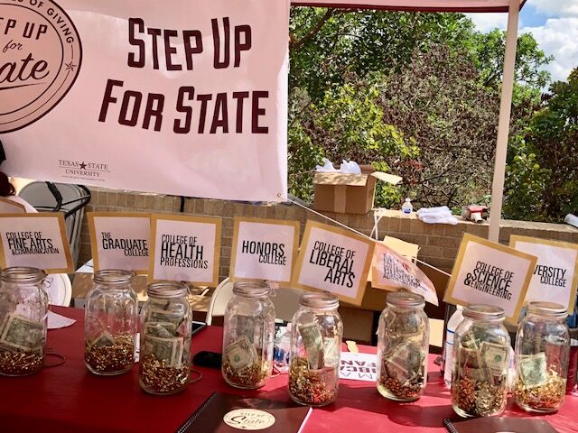 
Filled with dollar bills and change, Step Up for State put out jars Oct. 3 for each college participating in the fundraiser.


Photo By Abby Gutierrez
