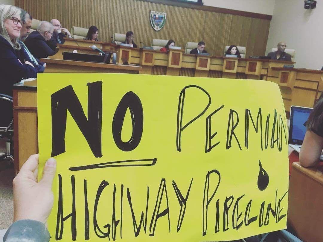 Citizens at an open hall in Gillespie Co. Fairgrounds in Fredericksburg, Texas protested the Permian Highway Pipeline.