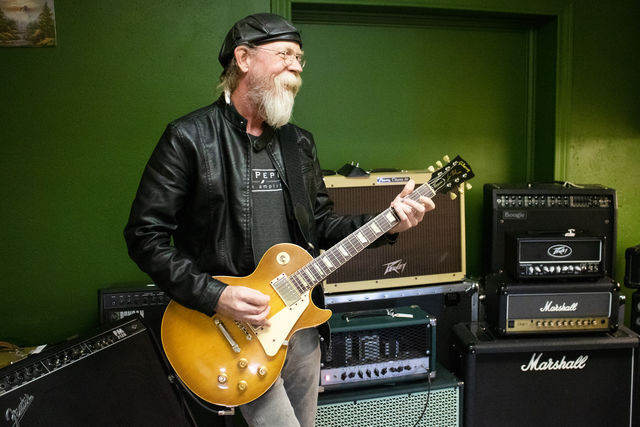 
Ace Pepper, Jan. 25, plays his Gibson in the green room of his store that showcases various amplifiers.


Photo By Clayton Keeling

