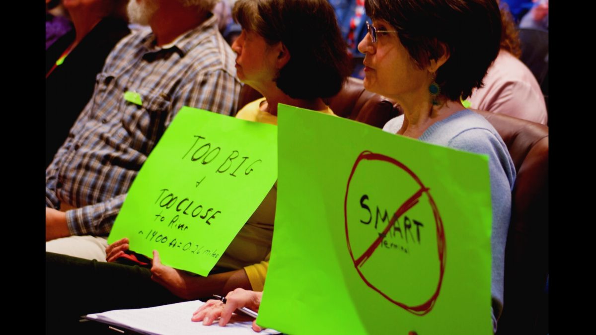 March 19, San Marcos residents opposed the SMART Terminal at the City Council meeting.Photo by Sierra Martin