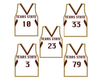Jerseys of the starting five players mentioned in the University Star’s all-time great players list.