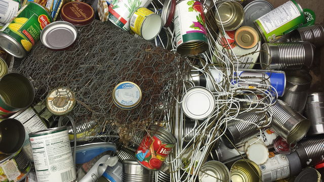 Recyclable tin cans and scrap metal at Green Guy Recycling. Photo courtesy of Green Guy Recycling.