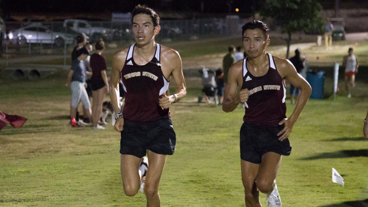 Transfers Justin Botello and Johen Deleon led the men’s cross country team to vistory this weekend with a third and fourth place finish. Photo courtesy of Texas State Athletics.