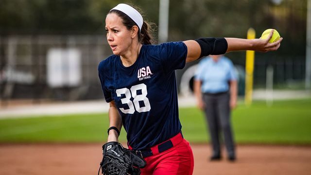 Texas State assistant coach Cat Osterman, pictured here in preseason play, faced the team she coaches, Bobcat softball, on Sunday, Feb. 9, 2020. Photo courtesy of USA Softball.