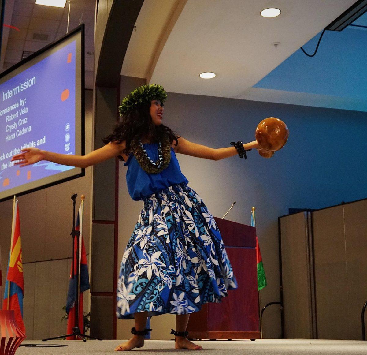 Hana Cadena performs a traditional hula dance Sept. 14 at the Asian Culture Showcase. Photo credit: Rebecca Harrell