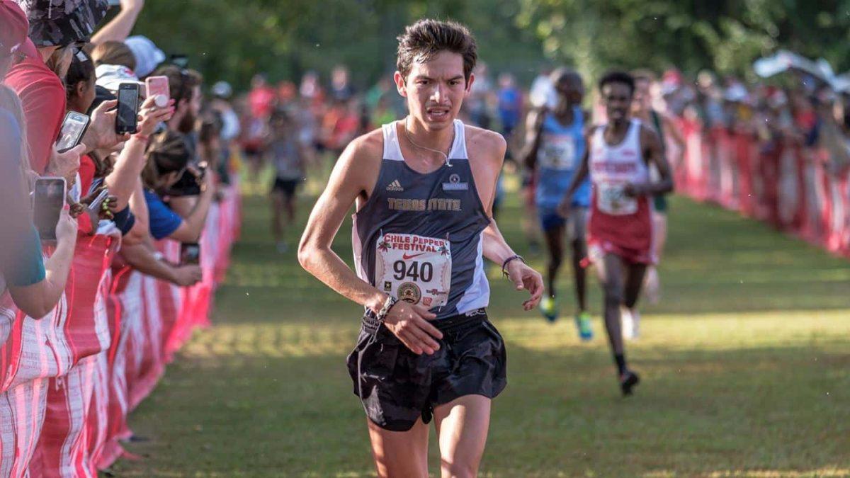 Senior Johen DeLeon finished first for the men’s cross country team at the Arturo Barrios Invitational Saturday. Photo courtesy of Texas State Athletics.