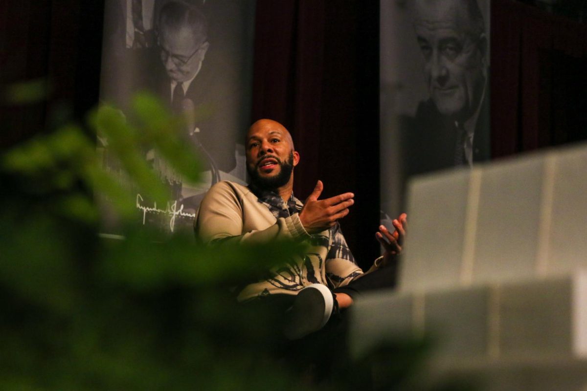 Common addresses questions during the Common Experience event Oct. 15 at Strahan Arena.