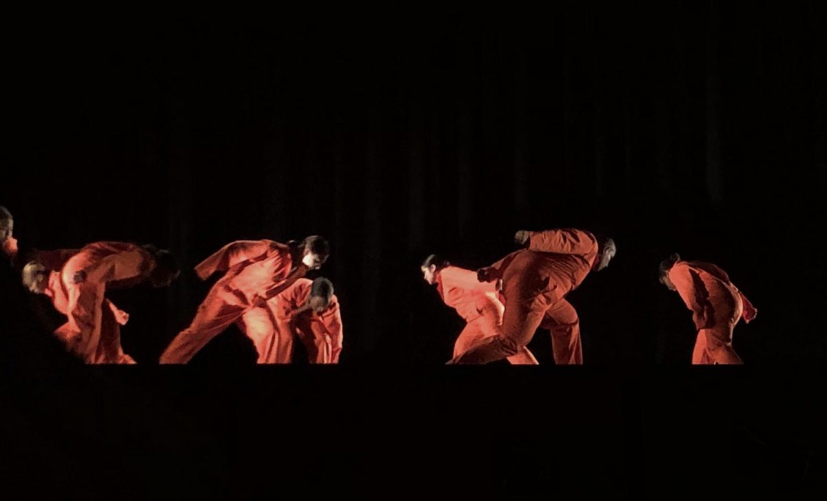 Students from Texas State Dance Division performing during “The State of California v. Ezzard Charles Ellis” at ” ‘your truth has no place in this world’ ” performance Nov. 14. Photo credit: Brianna Benitez