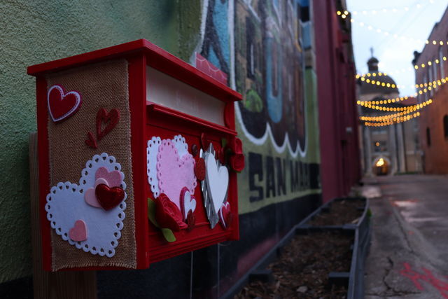 “Love Letters From Downtown” gives San Marcos residents a place to mail their Valentine’s letter from Kissing Alley located off Hopkins Drive