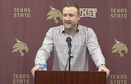 Head football coach Jake Spavital discussed the 18 new recruits and new coaching staff at a press conference for National Signing Day on Wednesday, Feb. 5, 2020. Photo courtesy of Texas State Athletics.