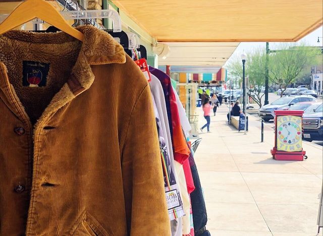 A rack of vintage garments hang outside of Vagabond Vintage Saturday, February 22, 2020. Owner David Marrs said worn clothes provide opportunity to rebrand, upcycle and modernize clothing while also helping the environment.