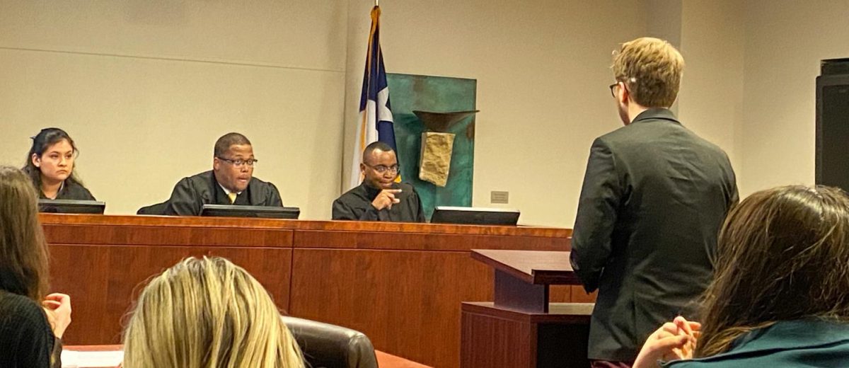 Chief Justice William Frank-Cadoree, and Associate Justices Iliana Figueroa and Joshua Clarke question Colton Halter during the impeachment hearing, Feb. 12, 2020.
