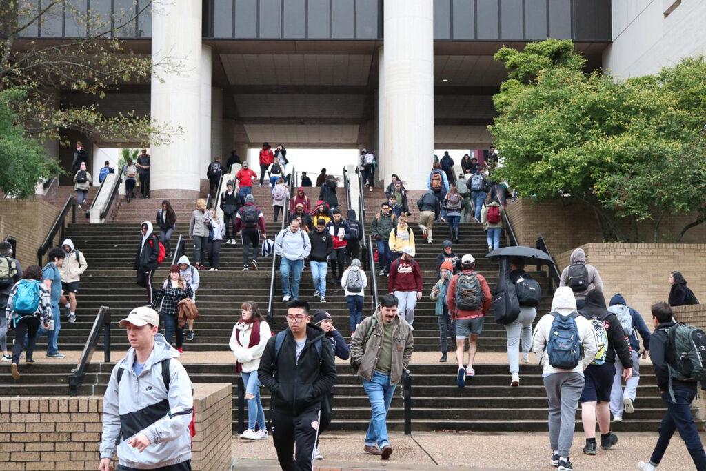 Texas State students travel through the Alkek walkway, Thursday, Feb. 20, 2020. University students are one of the most difficult groups to attain accurate information according to the U.S. Census Bureau.
