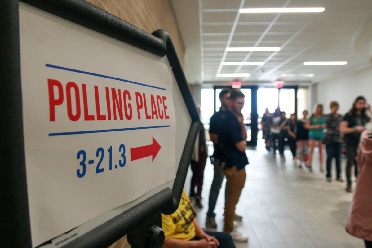 Jaden EdisonStudents wait in line to vote on Super Tuesday, Tuesday, March 4, 2020, on the third floor of the LBJ Student Center at Texas State.