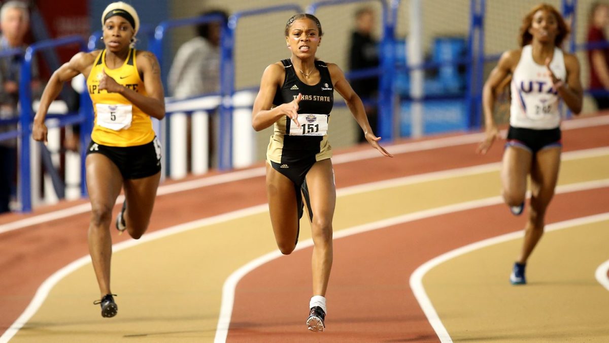 After a clock issue caused a redo in the 60-meter dash, sophomore Sadi Giles wins again with a school record of 7.38 on Tuesday, Feb. 25, 2020.