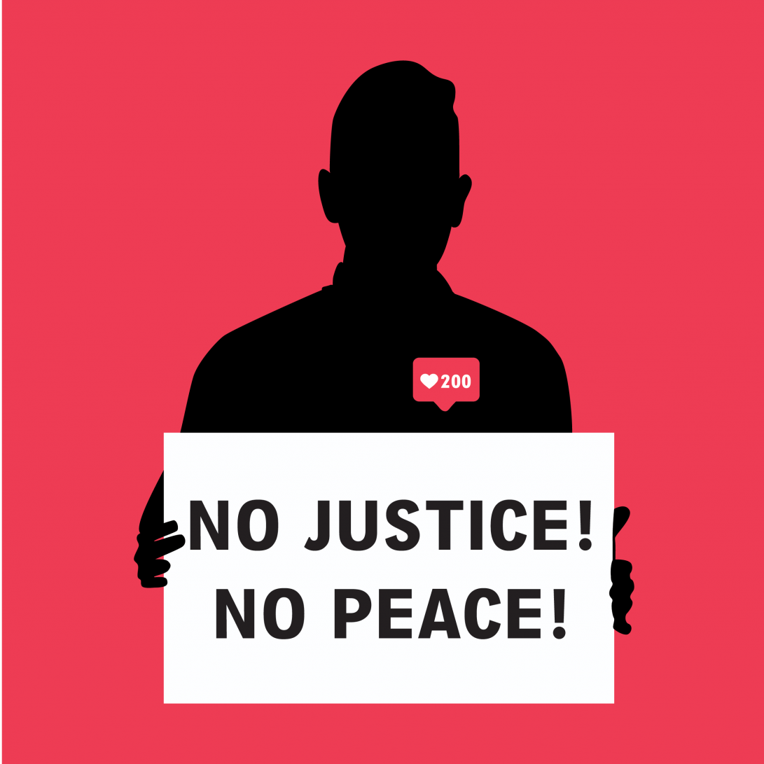 Silhouette+of+a+man+holding+a+%26%238220%3BNo+Justice+No+Peace%26%238221%3B+protest+sign+for+social+media+likes.