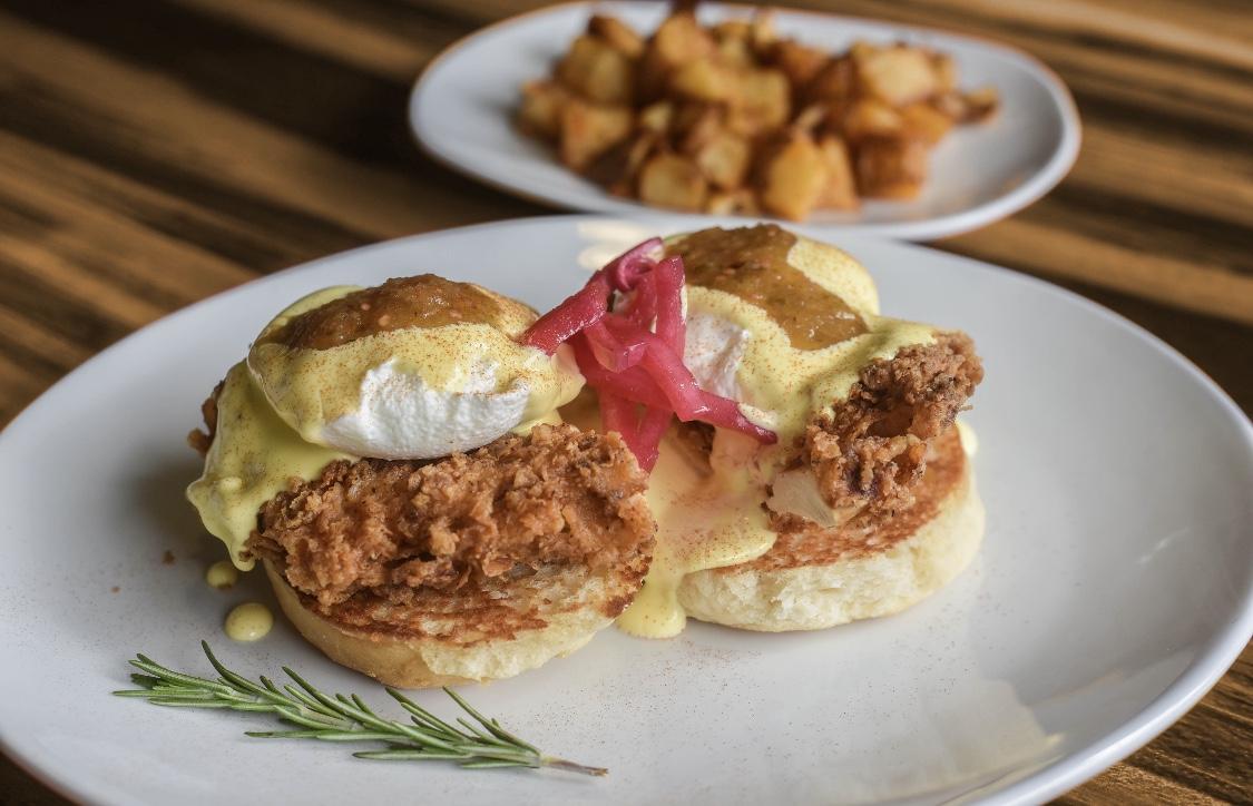 A breakfast classic with a Texan twist, crispy chicken benedict is offered at all Kerbey Lane locations. The popular chain restaurant was established in 1980 and was set to bring its famous 24/7 breakfast menu to San Marcos this summer.