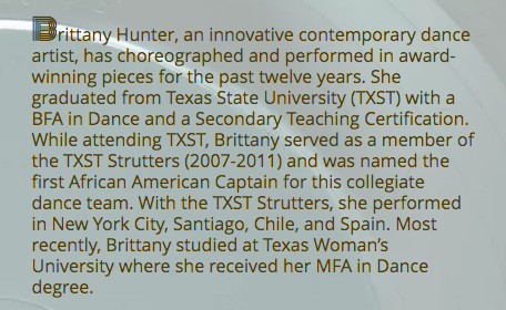 A bio of Brittany Hunter-Lane from her website.