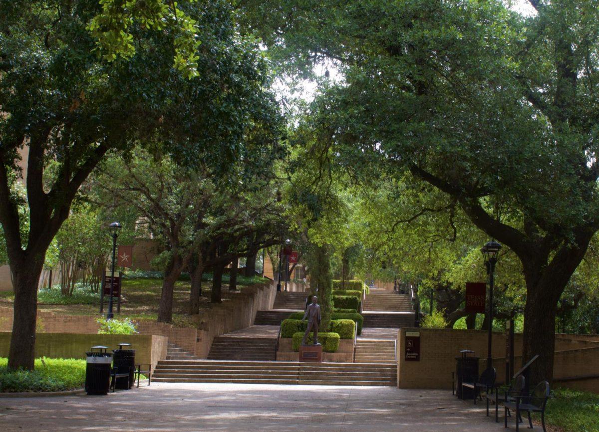 The main Quad remains empty, Monday, July 6, 2020, on Texas State’s campus. While today was the first day of Summer II courses, most were moved online to adhere to COVID-19 safety guidelines.
