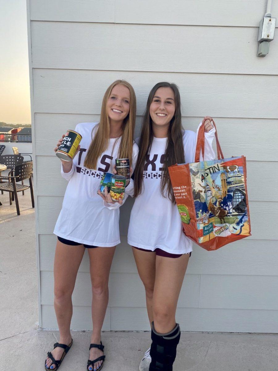 (Left to right) Sophomore defender Avery Thies, (32), and senior defender Sarah Everett, (24,) participated in Soccer United Against Hunger to help those suffering from food insecurity. Photo credit: Courtesy of Sarah Everett