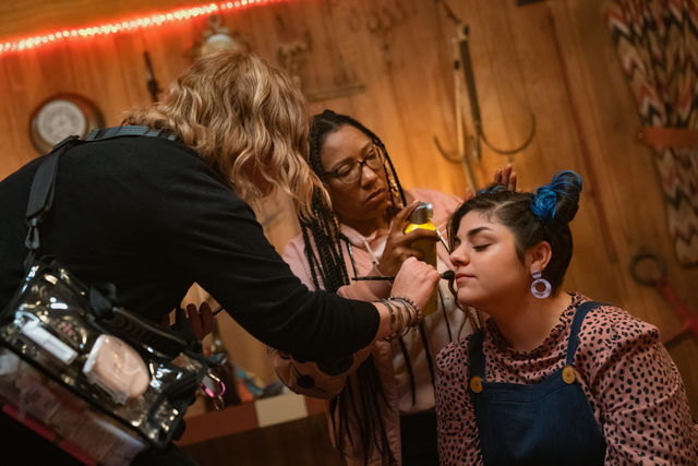 Jennifer Foster gets last-minute touch-ups before going on screen for the Netflix original movie The Babysitter: Killer Queen. Foster was a student at Texas States Musical Theater and Dance Department between 2012 to 2014.