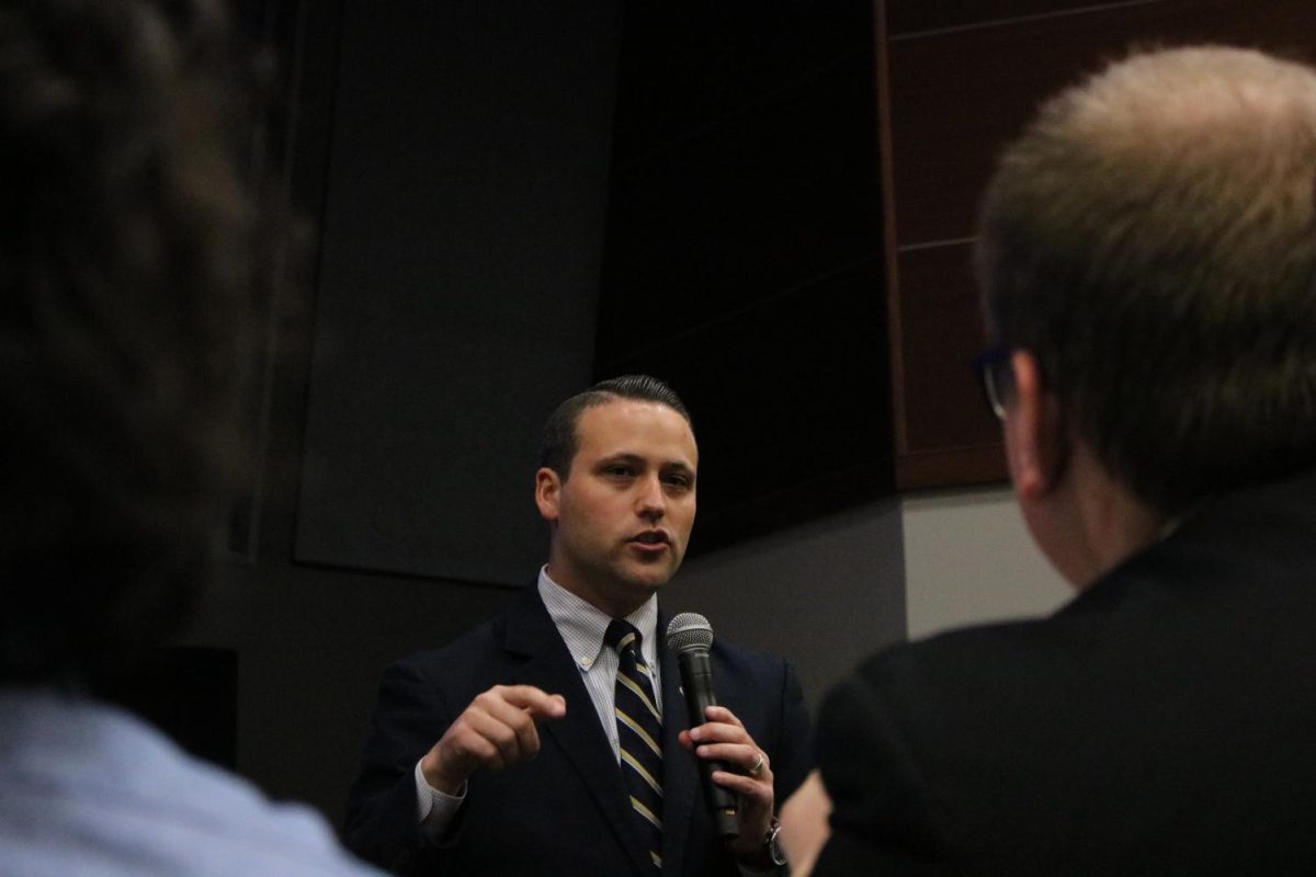 Cody DeSalvo answers debate questions during a presidential candidate debate, Monday, Feb. 10, 2020, in the LBJ Teaching Theater.
