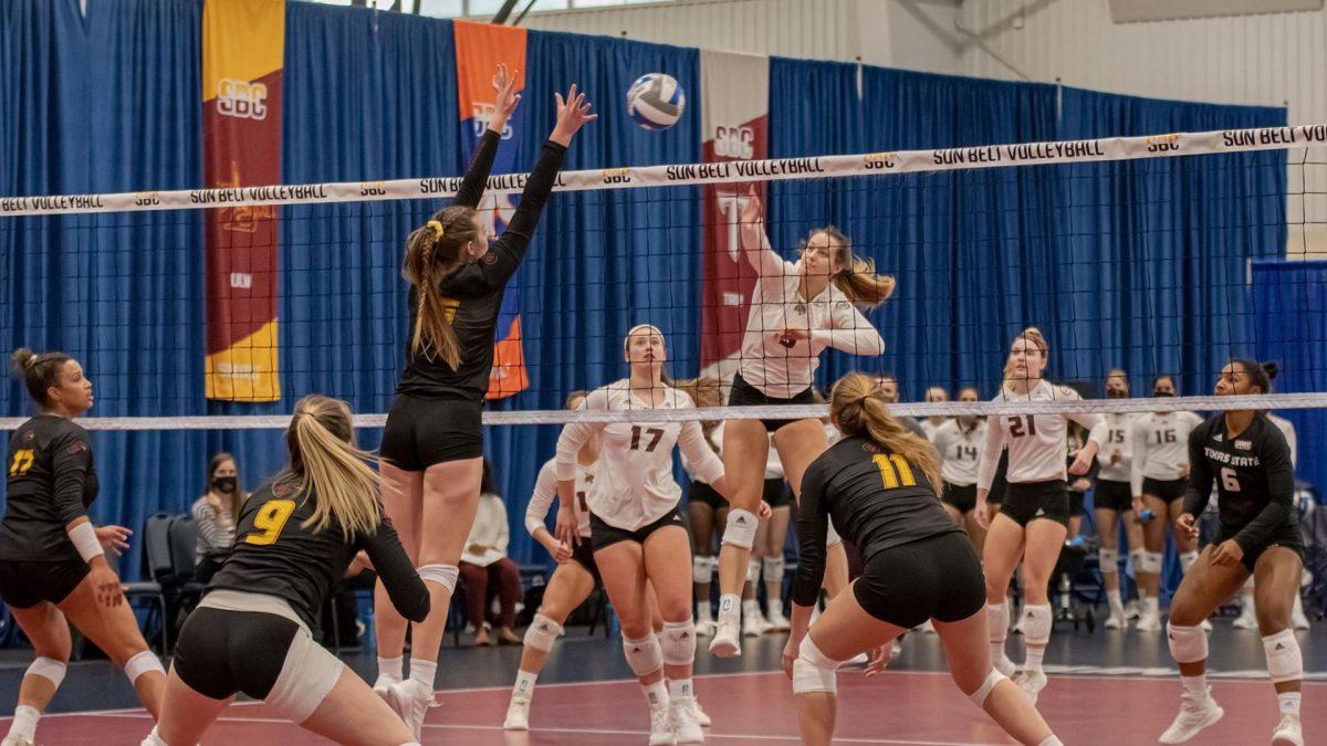 Texas State defeated the University of Louisiana at Monroe 3-0 (25-18, 25-14, 25-17) in the Bobcats first game of the Sun Belt Tournament, Wednesday, Nov. 18, 2020, at the Foley Event Center in Foley, Alabama.