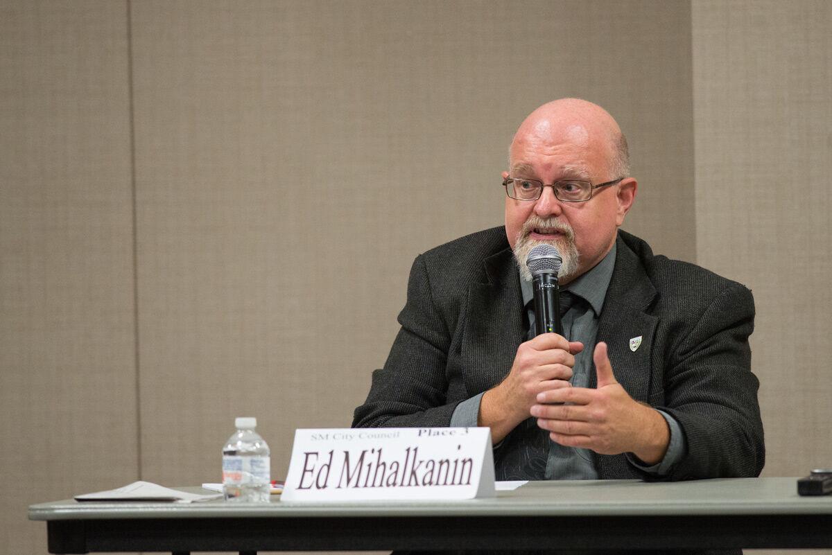 Ed Mihalkanin answers a question from a moderator, Tuesday, Oct. 17, 2017, in San Marcos. Mihalkanin has called for a recount in the 2020 San Marcos City Council Place 3 race between him and Alyssa Garza.