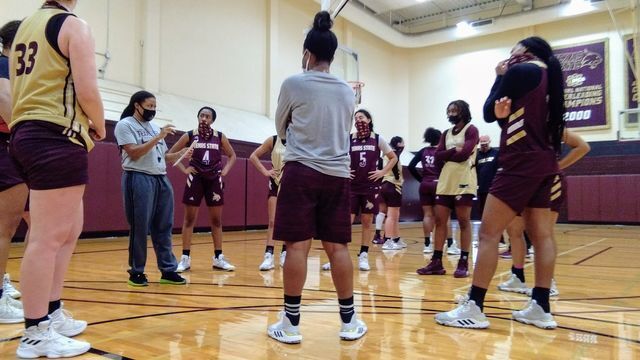 Assistant womens basketball coach Deidra Johnson mentors players on the team, Friday, Oct. 30, 2020, at Strahan Coliseum.
