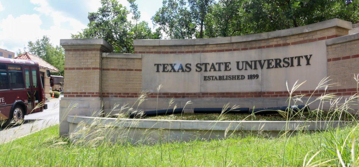 A file photo of a Texas State University sign.