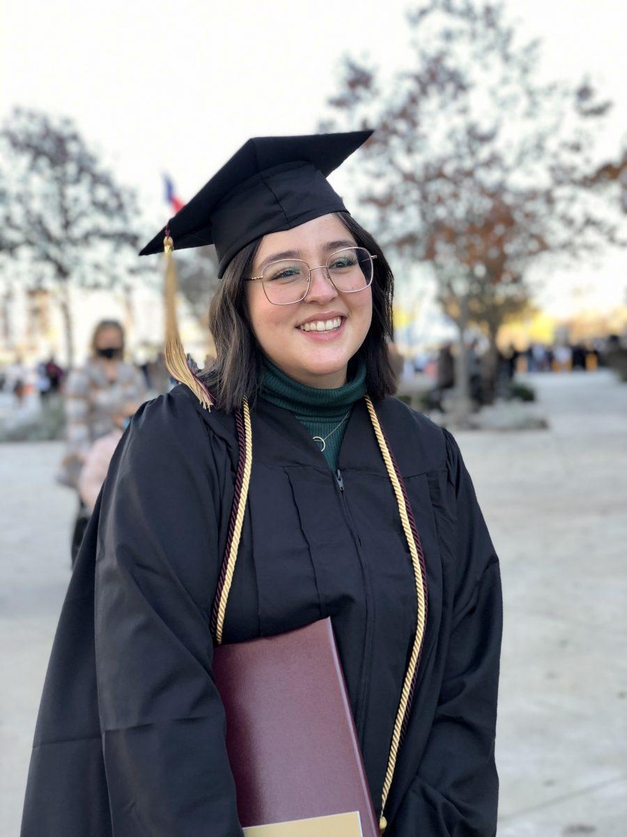 Laura Nunez smiles for a photo outside of Texas States Bobcat Stadium, Saturday, Dec. 12, 2020, after her graduation. Nunez served as The University Stars opinion editor for spring and fall 2020 semesters and brought tremendous energy, passion and honesty to every task she embarked upon. She was instrumental in the evolution of the opinion section, from a place where it was about the columnists opinion to a place where it became about the community and what was impacting it. 