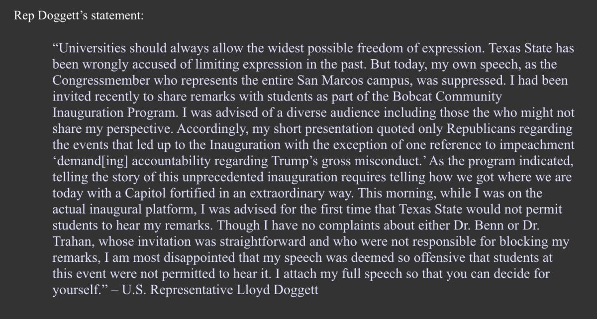U.S. Rep. Lloyd Doggetts statement, provided via email, in response to his 2021 Inauguration Day video being removed from a virtual university program.