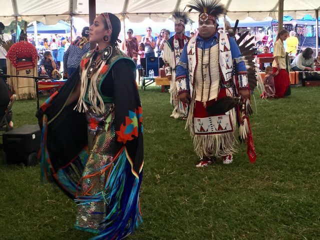 Anthropology sophomore Daniella Rodriguez (left), participates in an inter-tribal dance.