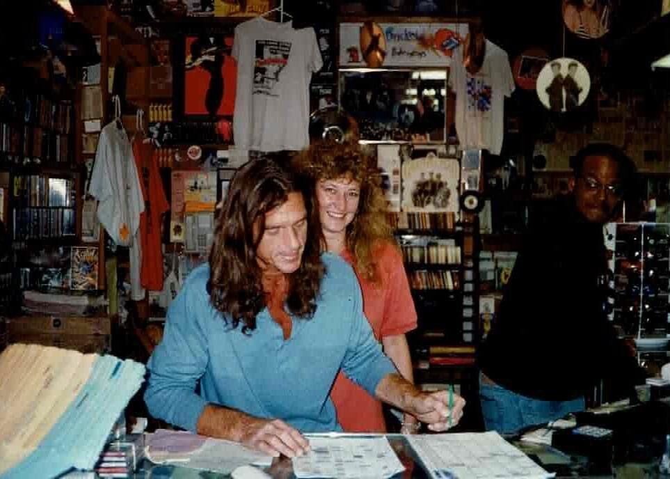 Bobby Barnard and his wife Nancy Barnard work behind the front desk during the early years of Sundance Records.