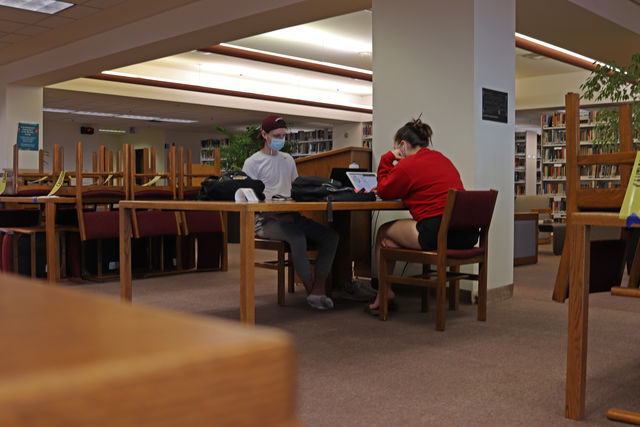 Students practice social distancing while they work and study, Sunday, Feb. 7, 2021, at Alkek Library.