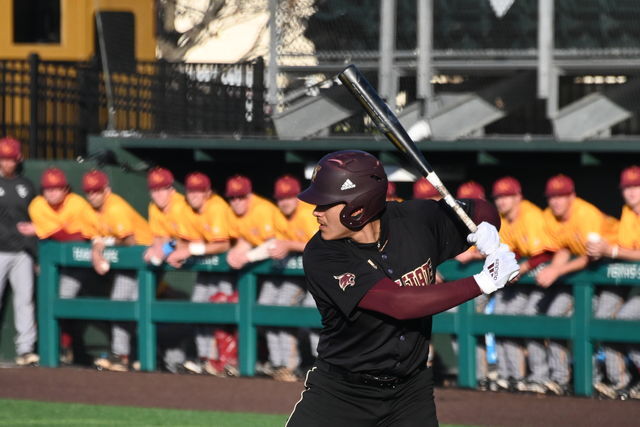 Texas State sophomore infielder/outfielder Jose Gonzalez (23) prepares to bat, Friday, March 26, 2021, at Bobcat Ballpark. The Bobcats lost 5-6.